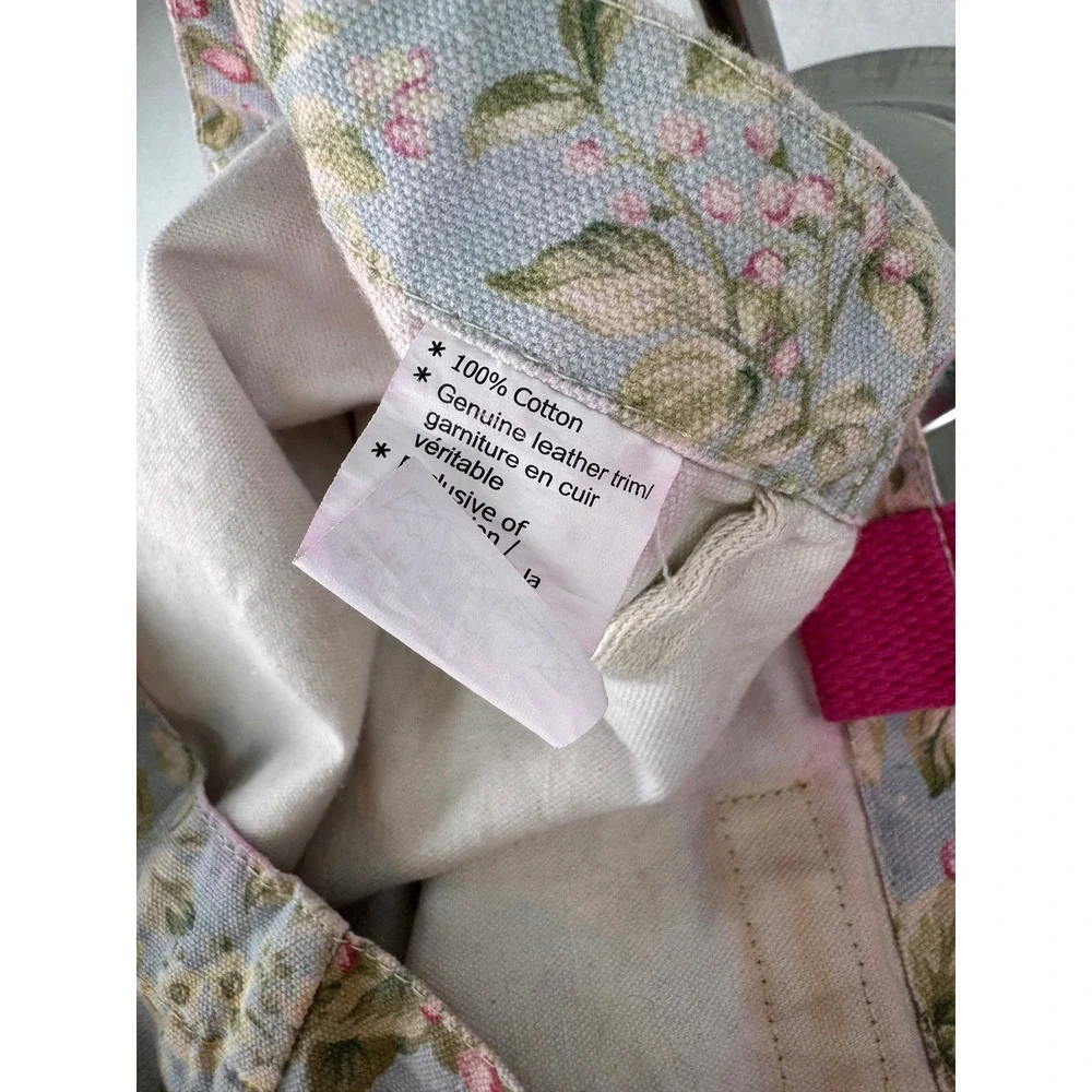 Laura Ashley Floral Canvas Tote Bag Blue Pink Cottagecore Shoulder Bag